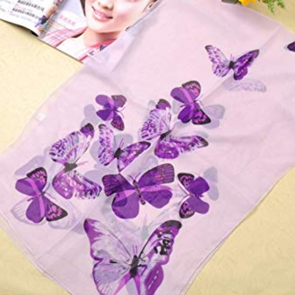 Lavender Chiffon Purple Butterfly Wrap Scarf Shawl - Picture 3 of 4